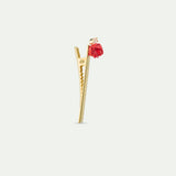Red Rosebud and Cut Crystal Hair Pin