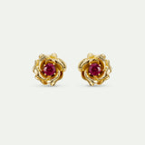 Gold Mona Lisa Roses and Pink Stone Clip On Earrings