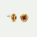 Gold Mona Lisa Roses and Pink Stone Post Earrings