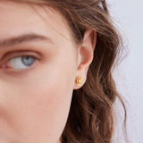 Gold Mona Lisa Rose and Pink Crystal Post Earrings