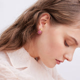 Raspberry and Golden Bead Post Earrings