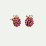 Raspberry and Golden Bead Post Earrings