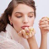 Raspberry and Golden Bead Post Earrings
