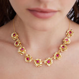 Necklace with Gold Mona Lisa Roses and Pink Stones