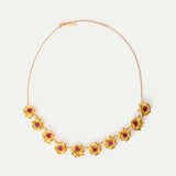 Necklace with Gold Mona Lisa Roses and Pink Stones