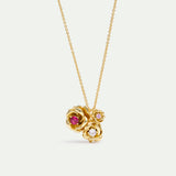 Pendant Necklace with Gold Mona Lisa Roses and Round Stones