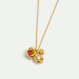 Pendant Necklace with Gold Mona Lisa Roses and Round Stones