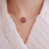 Raspberry and Golden Bead Pendant Necklace