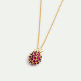 Raspberry and Golden Bead Pendant Necklace