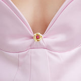Gold Mona Lisa Rose and Pink Stone Brooch