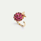 Adjustable Ring with Raspberry and Golden Beads