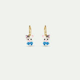 Cat and Blue Bow Hoop Earrings