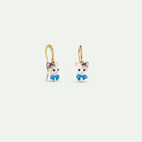 Cat and Blue Bow Hoop Earrings