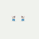 Cat and Blue Bow Stud Earrings