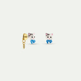 Cat and Blue Bow Stud Earrings