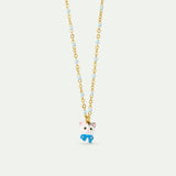Cat and Blue Bow Charm Necklace