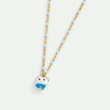 Cat and Blue Bow Charm Necklace