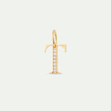 Gold Letter T Pendant with Crystals