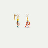 Hansel and Gretel Asymmetrical Post Earrings with A Pearl