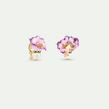 Asymmetrical Mauve Flower Clip-On Earrings, Thumbelina and Imitation Pearl