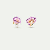 Asymmetrical Mauve Flower Post Earrings, Thumbelina and Imitation Pearl