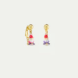 Asymmetrical Pink and Purple Dwarf Clip-On Earrings