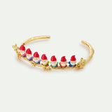 Seven Dwarves and Gold Flower Cuff Bracelet