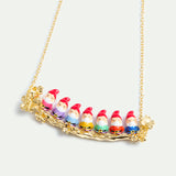 Seven Dwarves and Gold Flower Statement Necklace