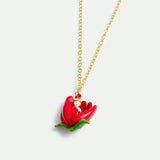 Red Tulip and Thumbelina Pendant Necklace