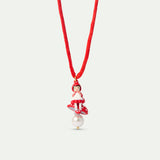 Red Pendant Necklace with Little Red Riding Hood, Mushroom and Imitation Pearl
