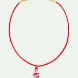 Red Pendant Necklace with Little Red Riding Hood, Mushroom and Imitation Pearl