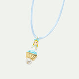 Alice and Imitation Pearl Blue Pendant Necklace