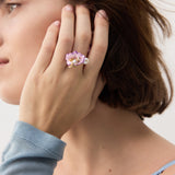 Mallow Flower Adjustable Ring with Thumbelina and Imitation Pearl