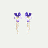 Violet and Cultured Pearls Dangle Post Earrings