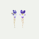 Violet and Cultured Pearls Dangle Post Earrings
