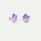 Post Earrings with Round Pink and Purple Faceted Stones