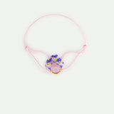 Pink Faceted Round Stone and Violet Cord Bracelet
