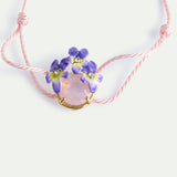 Pink Faceted Round Stone and Violet Cord Bracelet
