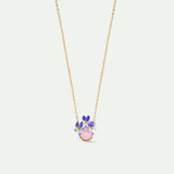 Round Pink Faceted Stone and Violet Necklace