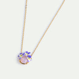 Round Pink Faceted Stone and Violet Necklace