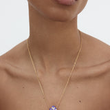 Round Pink Faceted Stone and Violet Necklace