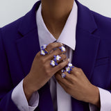 Small Violet and Faceted Crystal Ring
