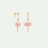 Ballerina Post Earrings with Pink Beads and White Crystal