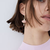 Ballerina Post Earrings with Pink Beads and White Crystal