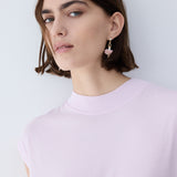 Ballerina Post Earrings with Pink Beads and White Crystal