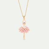 Ballerina Pendant Necklace with Pink Beads and White Crystal