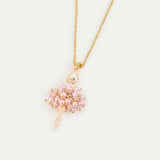 Ballerina Pendant Necklace with Pink Beads and White Crystal