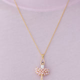 Ballerina Pendant Necklace with Pink Beads and White Crystal