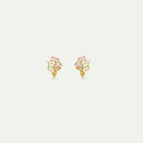 Blue Round Faceted Stone Earrings with White and Pink Hawthorn - Clip-On
