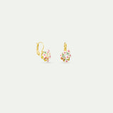 Blue Round Faceted Stone Sleeper Earrings with White and Pink Hawthorn